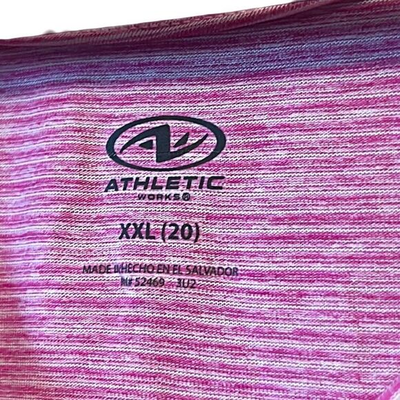 Athletic Works XXL (20) Pink Striped V Neck T-Shirt Top Tee Plus Size - Picture 2 of 5